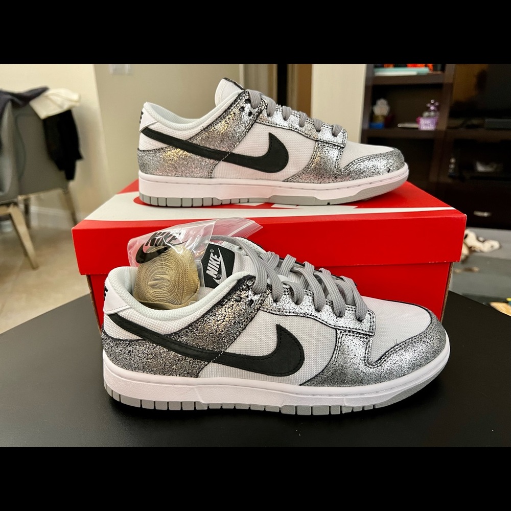 Brand new, unworn, in box, Nike golden gals low dunks, size 9.